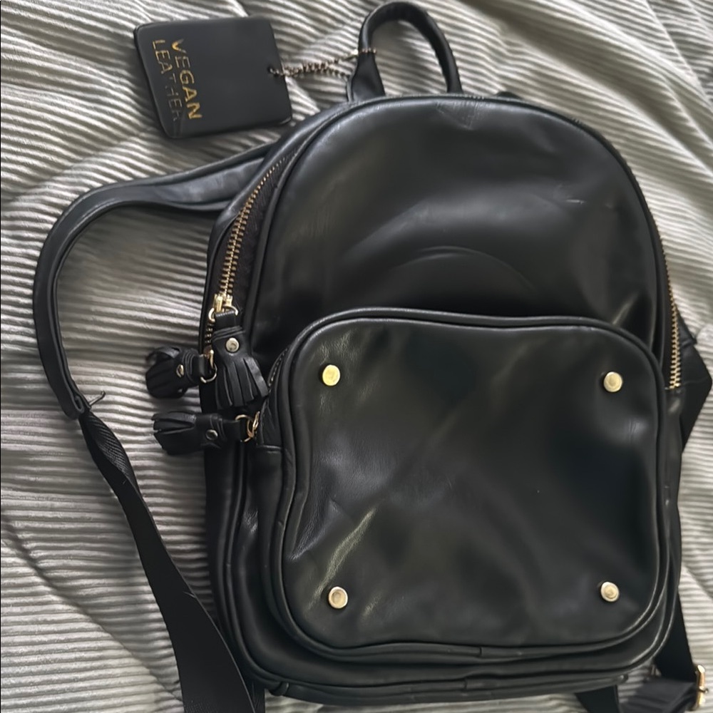 Vegan Leather Black Backpack